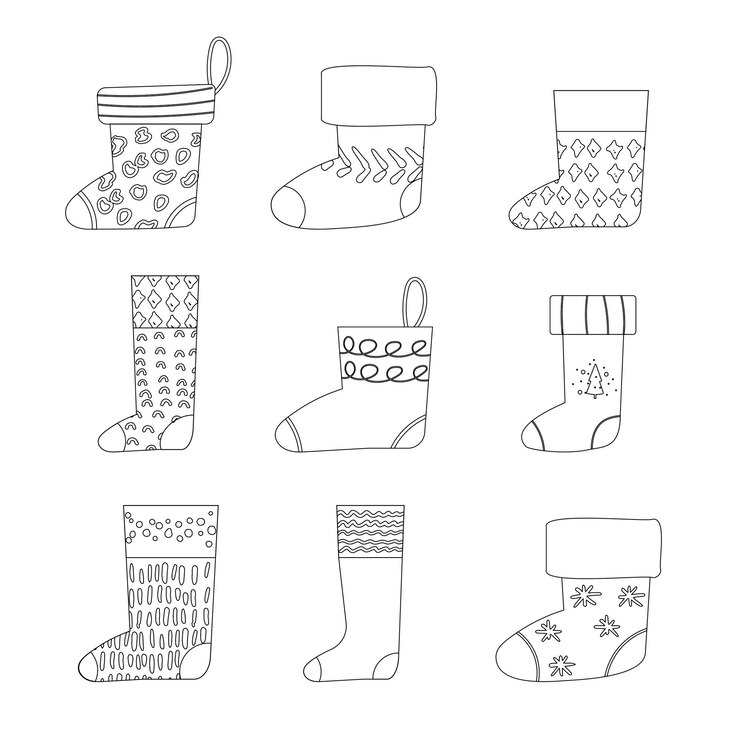 Vector conjunto de calcetines navideños dibujados a mano