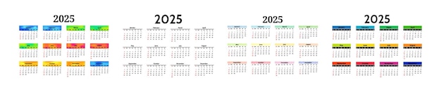 Conjunto de calendarios para 2025 aislados sobre un fondo blanco