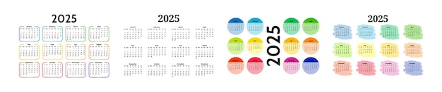 Conjunto de calendarios para 2025 aislados sobre un fondo blanco