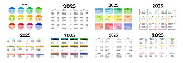 Conjunto de calendarios para 2025 aislados sobre un fondo blanco