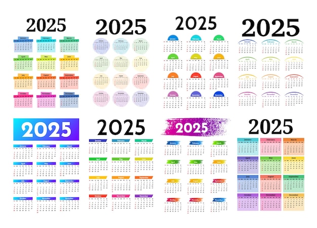 Conjunto de calendarios para 2025 aislados sobre un fondo blanco