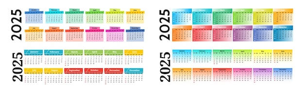 Conjunto de calendarios para 2025 aislados sobre un fondo blanco