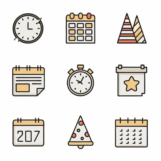 conjunto de calendarios y iconos de eventos para tareas de planificación y organización