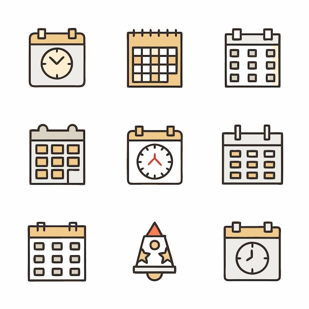 conjunto de calendarios y iconos de eventos para tareas de planificación y organización