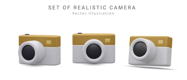 Vector conjunto de cámara colorida de renderizado realista 3d con sombra aislada sobre fondo blanco concepto de redes sociales o baner ilustración vectorial 3d