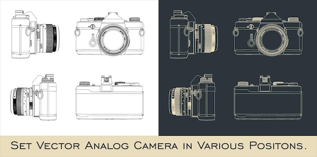 conjunto de cámaras clásicas analógicas antiguas con varias posiciones