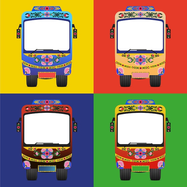 Conjunto de camiones coloridos con un patrón de flores coloridas en el frente