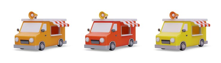 Vector conjunto de camiones de comida aislados de diferentes colores ilustraciones para catering negocio de comida callejera