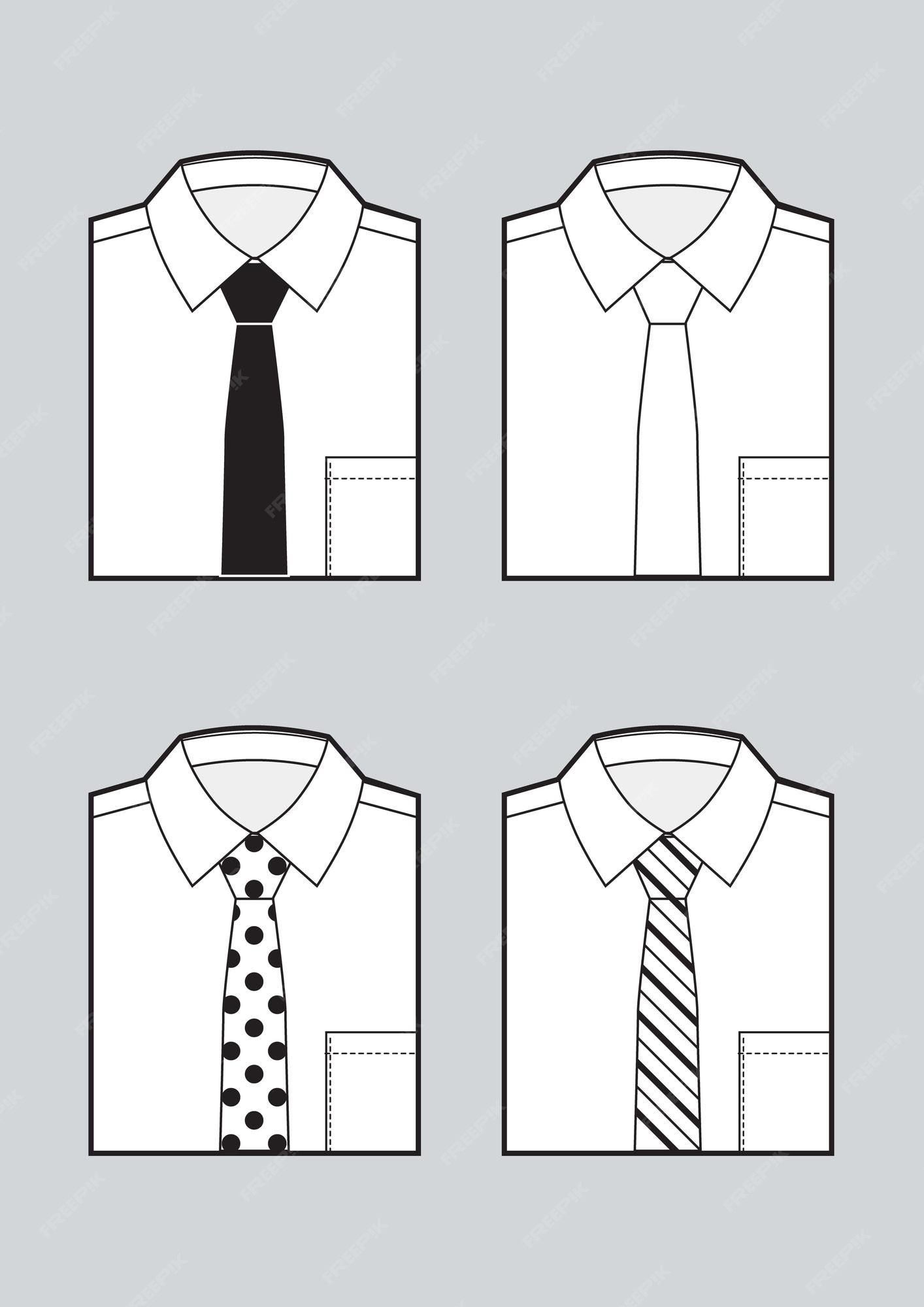 Conjunto de camisas de hombre en blanco con corbatas. boceto en blanco y negro. vector Vector Premium