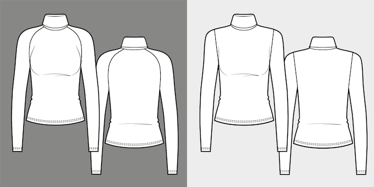 Vector conjunto de camiseta de manga larga ajustada con cuello alto