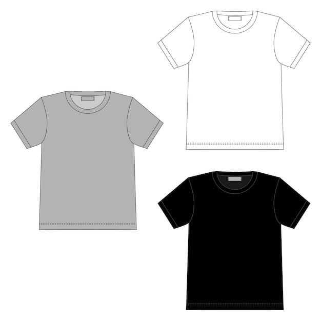 Conjunto de camiseta de mujer de dibujo técnico aislado sobre fondo blanco. Plantilla de diseño superior de ropa interior unisex. Ilustración de vector de camiseta