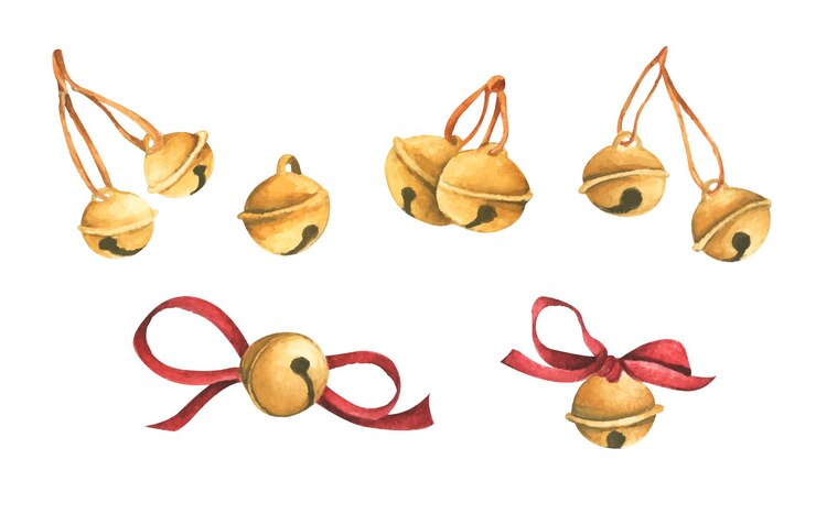 Vector conjunto de campanas acuarela tarjeta de navidad para invitaciones, saludos, fiestas y decoración.