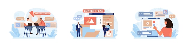 Conjunto de campañas de marketing Publicidad de marca o producto con entretenimiento