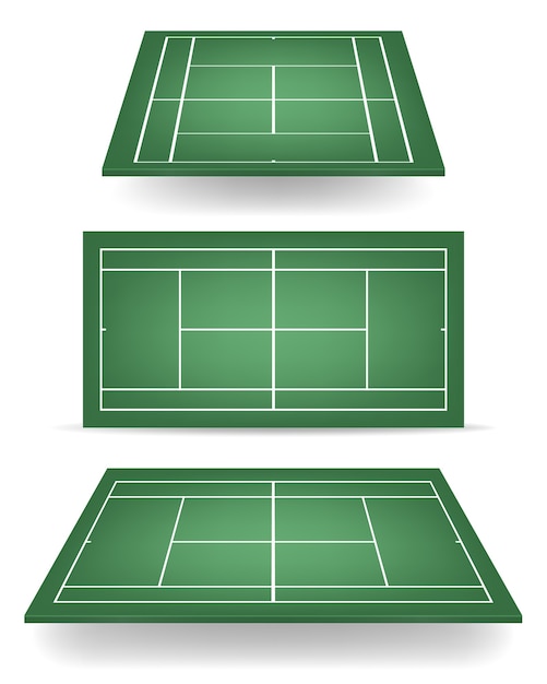 Vector conjunto de canchas de tenis verdes con perspectiva.