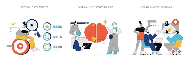 Conjunto de capacitación en habilidades blandas evaluación inteligencia emocional y desarrollo de competencias culturales