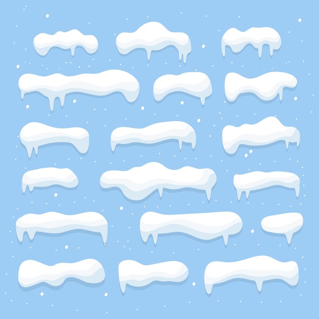 Conjunto de capas de nieve Flocos de nieve y nevadas Conjun to de iconos planos Vector