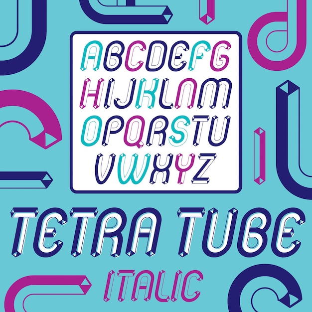 Conjunto de capital vectorial moderno de moda, letras mayúsculas del alfabeto aisladas. Fuente cursiva redondeada retro, texto mecanografiado para su uso como elementos de diseño de carteles de negocios. Creado usando tubo tetra dimensional.