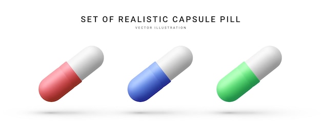 Vector conjunto de cápsulas realistas pastillas aisladas icono de pastillas médicas para compañía farmacéutica del hospital