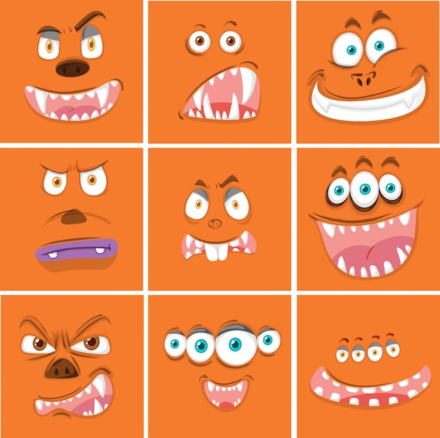 Conjunto de cara de monstruo naranja