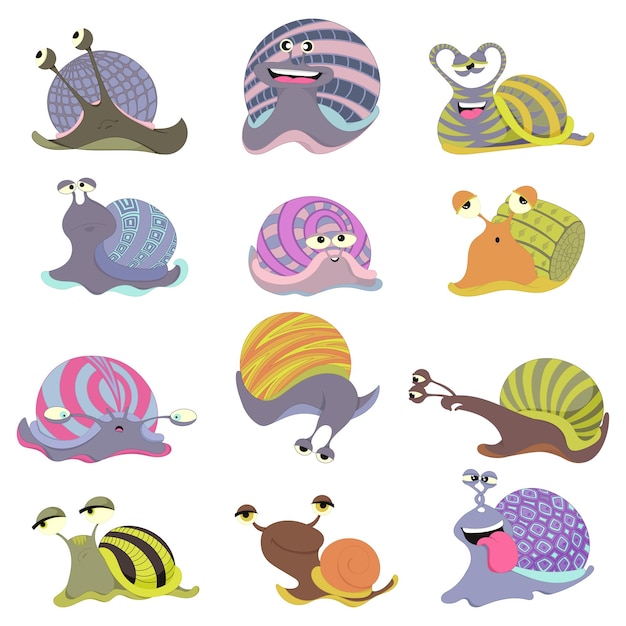 Conjunto de caracol de dibujos animados lindo colorido