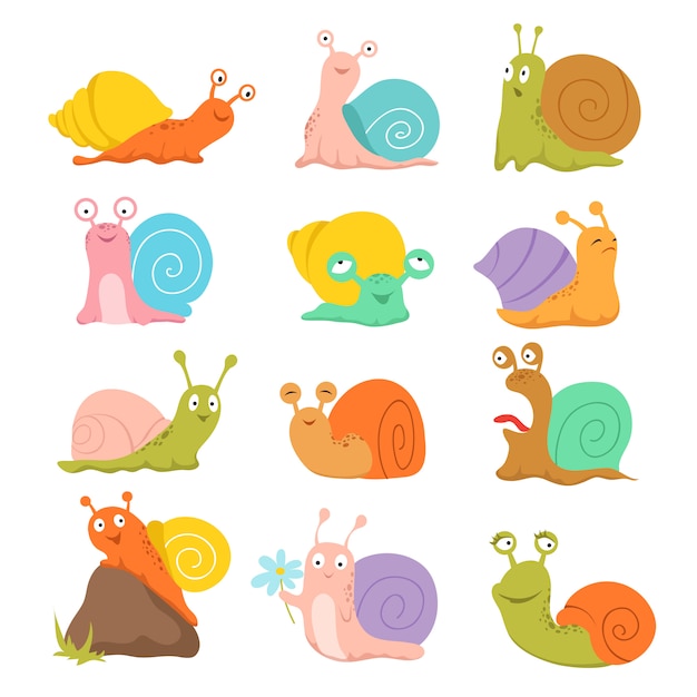 Conjunto de caracol de dibujos animados