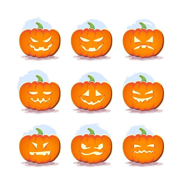 Conjunto de caracteres de calabaza de halloween. vector ilustración plana.