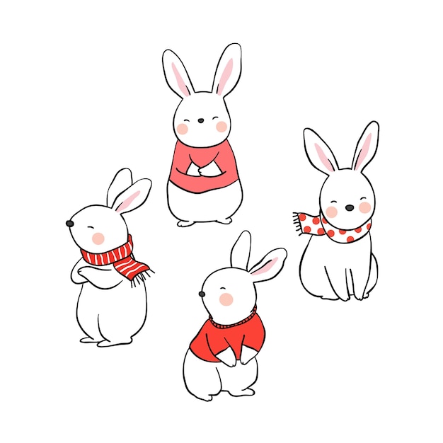 Conjunto de caracteres conejo para decorar en el día de Navidad
