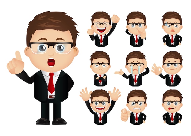 Conjunto de caracteres de dibujos animados de empresario