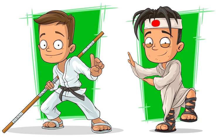 Vector conjunto de caracteres de dibujos animados kung fu boys