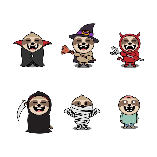 Conjunto de caracteres de dibujos animados de pereza de halloween