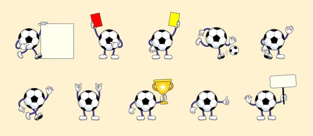 Vector conjunto de caracteres de dibujos animados sin rostro de balón de fútbol