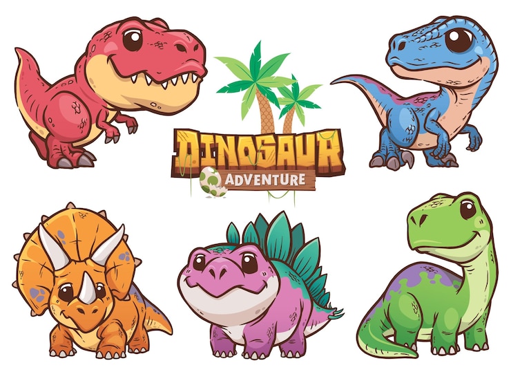 Vector conjunto de caracteres de dinosaurio de dibujos animados