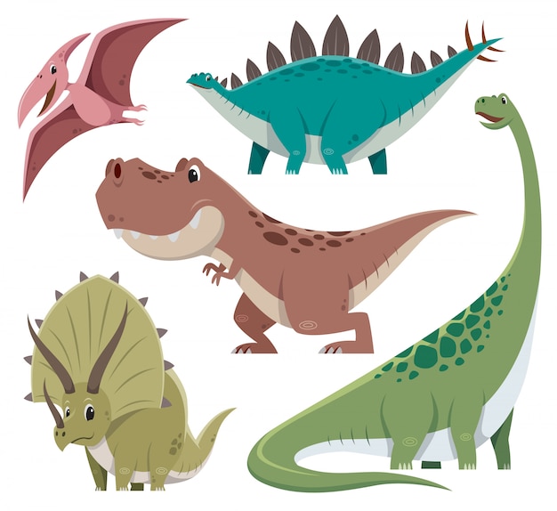 Conjunto de caracteres de dinosaurio de dibujos animados