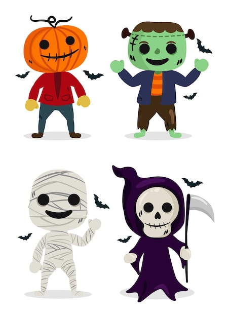 Vector conjunto de caracteres de disfraces de halloween