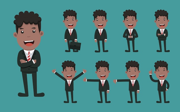 Conjunto de caracteres del empresario diferentes poses.