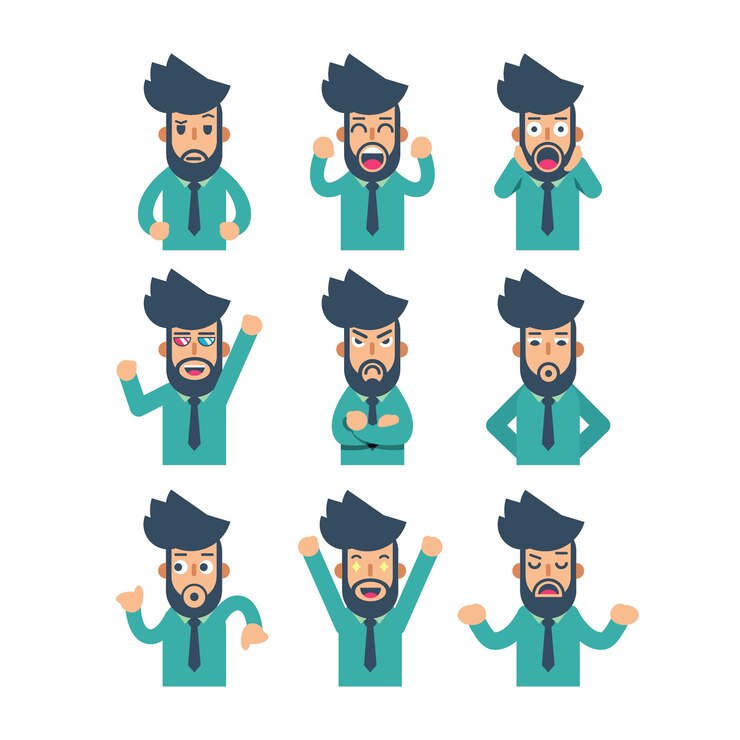 Vector conjunto de caracteres de expresión de hombre de negocios