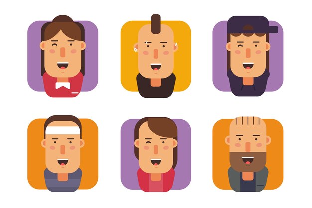Conjunto de caracteres, iconos de avatar en diseño plano, aislado, ilustración vectorial
