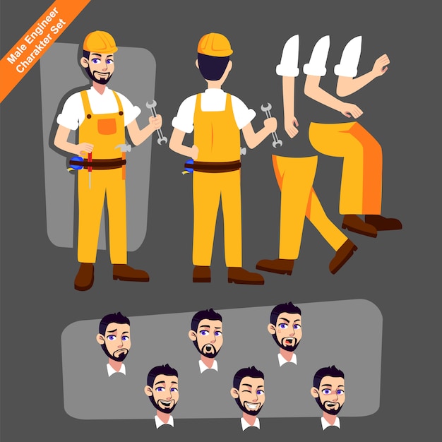 Vector conjunto de caracteres de ingeniero masculino