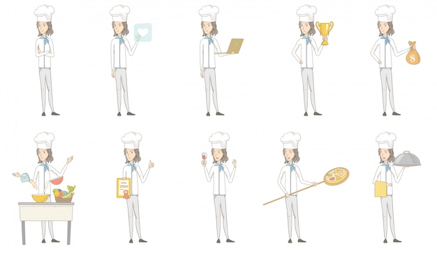 Conjunto de caracteres del joven chef caucásico