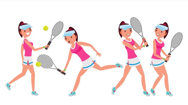 Conjunto de caracteres de jugadora de tenis femenino