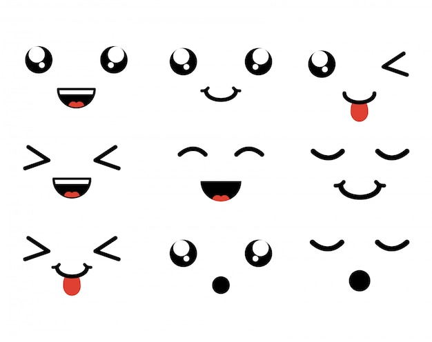 conjunto de caracteres kawaii caras