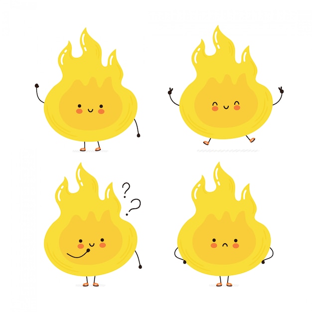 Conjunto de caracteres lindo fuego feliz llama