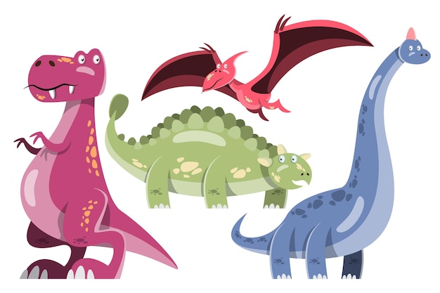 Conjunto de caracteres de lindos dinosaurios de dibujos animados de colores