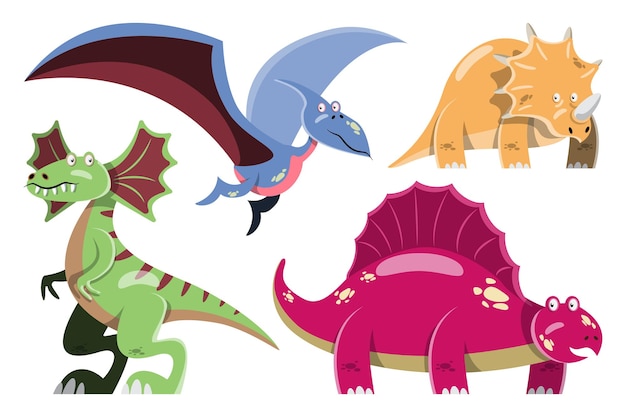 Conjunto de caracteres de lindos dinosaurios de dibujos animados de colores
