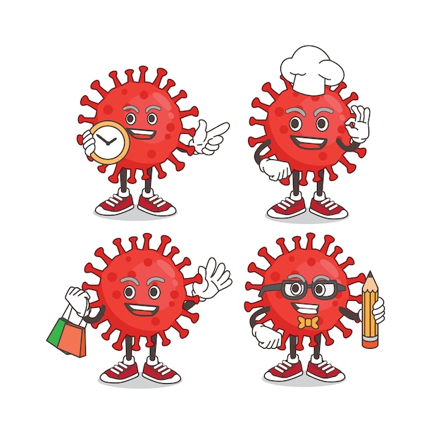 Conjunto de caracteres de la mascota del coronavirus rojo