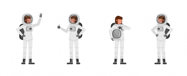 Conjunto de caracteres de mujer astronauta