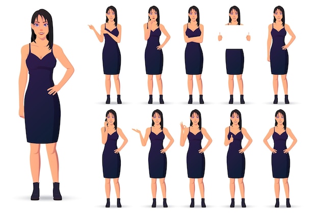 Vector conjunto de caracteres de mujer de negocios con varias poses y diferentes gestos hermosa mujer caucásica