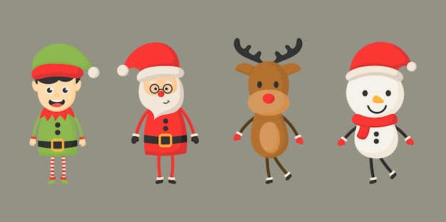 Conjunto de caracteres de Navidad aislado en gris.