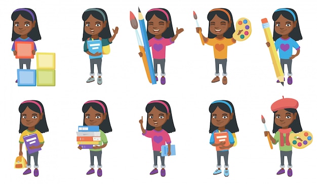 Conjunto de caracteres de niña africana