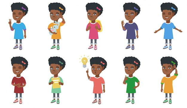 Conjunto de caracteres de niña africana